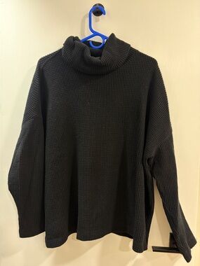 Black Turtleneck Waffle Knit Sweater